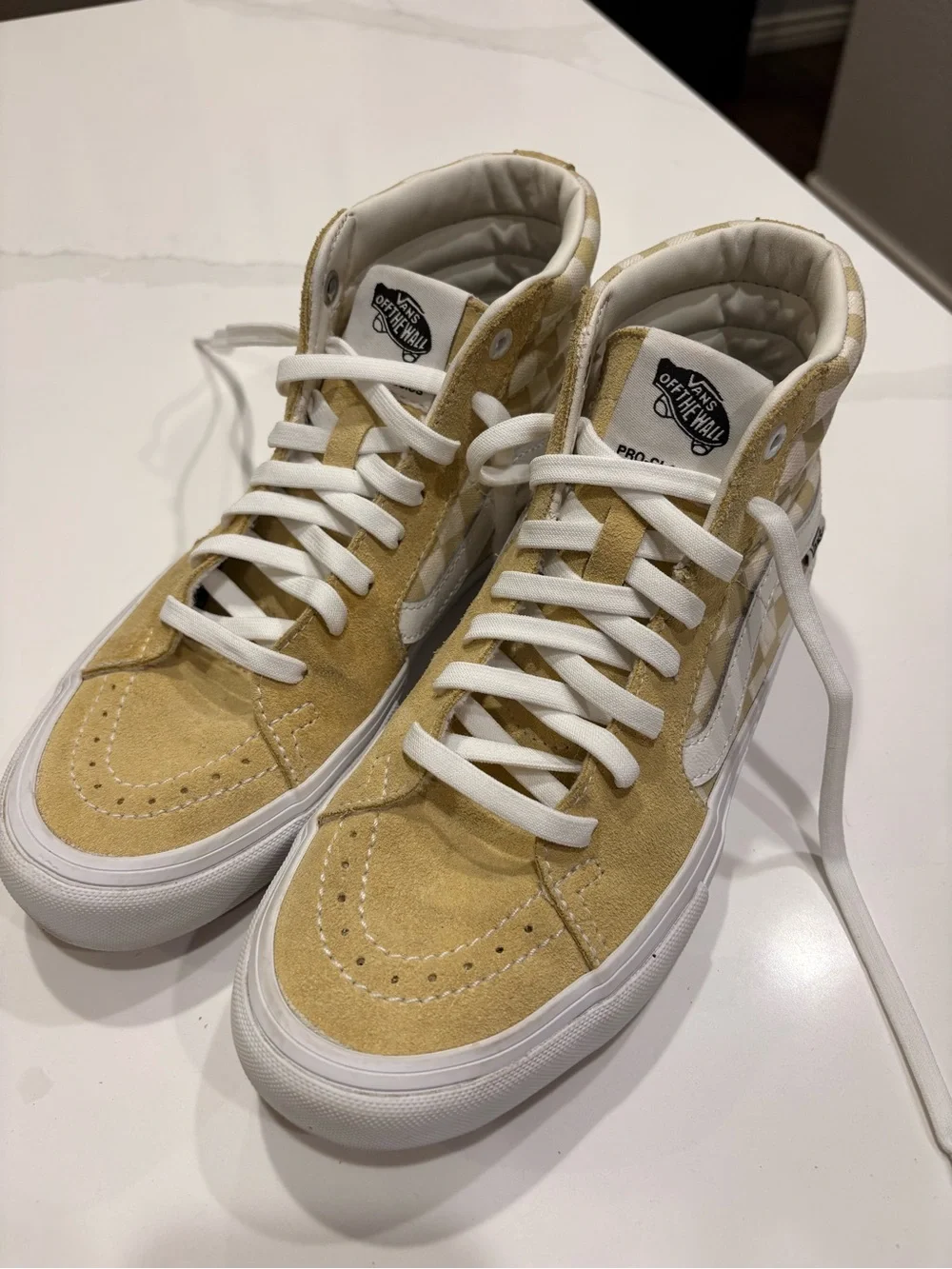 Vans High Top Sk8-Hi Classic Checkerboard Skate Shoe Yellow & White Men’s 6.5